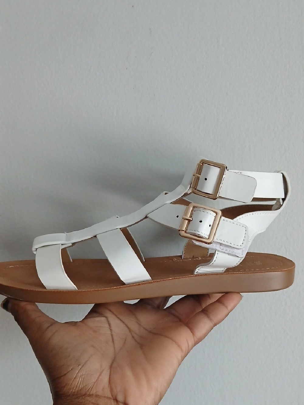 Dream Pairs White Strappy Gladiator Sandals with Gold Buckles